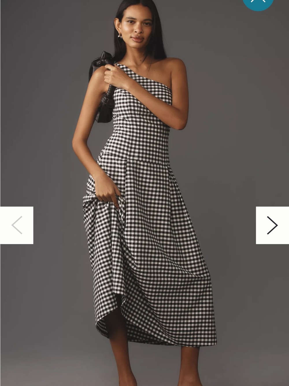 Anthropologie Black and White Gingham One-Shoulder Midi Dress